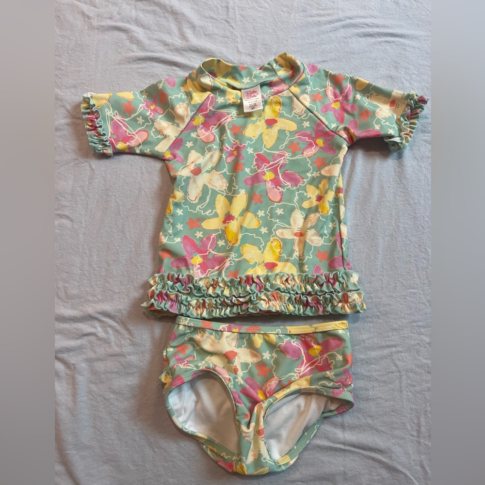 RuffleButts Short Sleeve Rash Guard Bikini